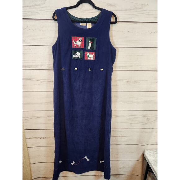 Bobbie Brooks Womens Navy Blue Dog Themed Sleeveless‎ Maxi Dress Size Large - Picture 1 of 5